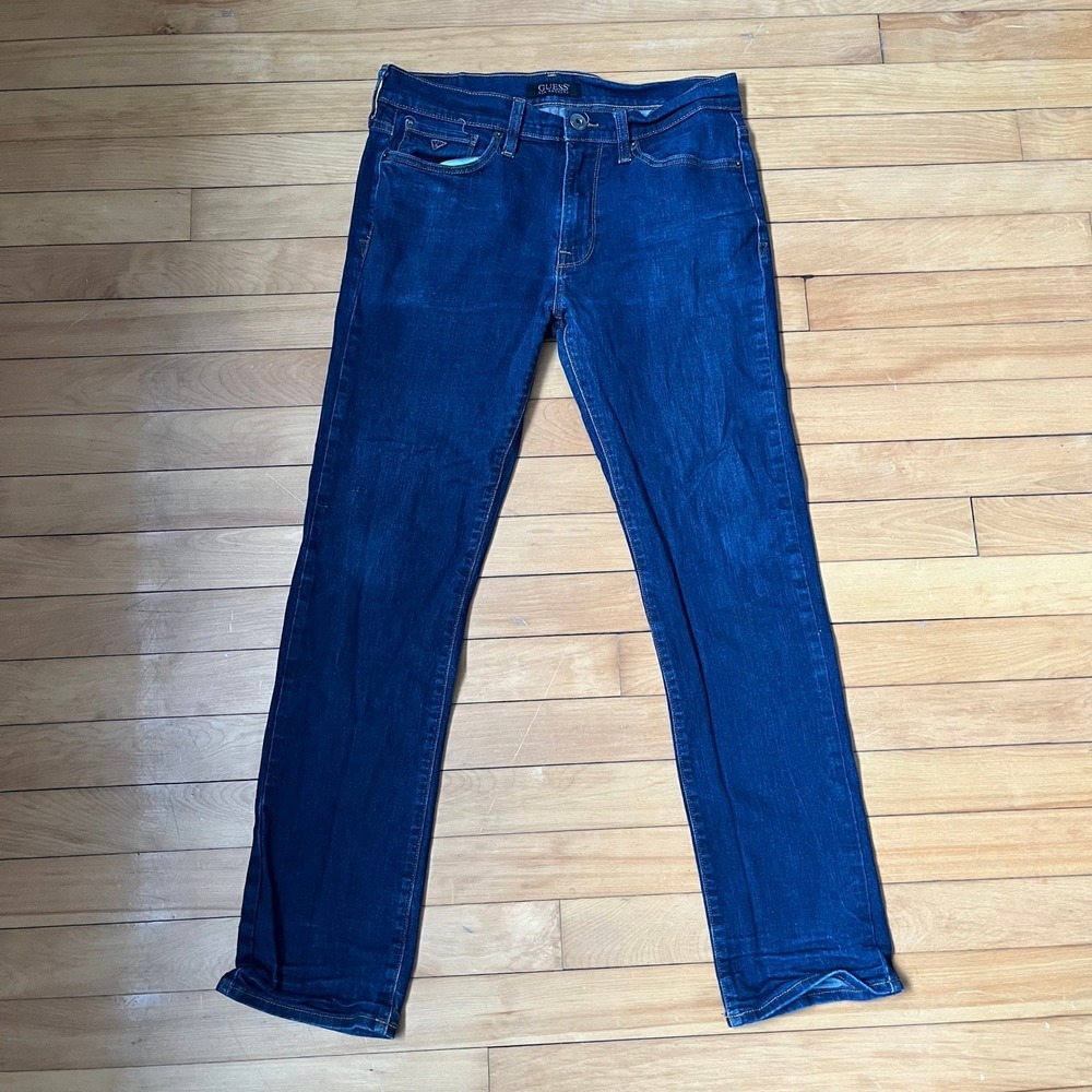 Guess Lincoln Slim Straight Jeans Mens 34x32 Dark Wash Denim